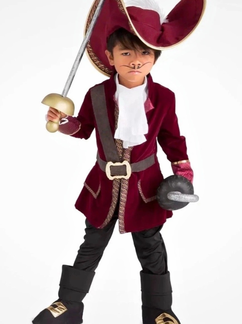 DISNEY STORE Boys CAPTAIN HOOK Complete COSTUME w/matching Hat SIZE 4